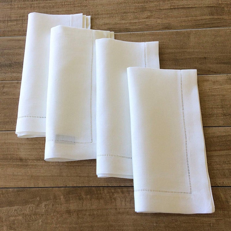 Minhcraft White Linen Hem Stitch Dinner Napkins - Set of 6 20"x20"-Ladder hemstitch 100% Linen Cloth Napkins - Image 2
